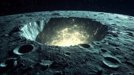 Wall Mural - glowing crater on moon's surface, space background, science fiction