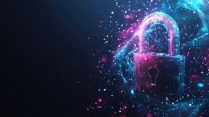 Glowing digital padlock, cybersecurity concept