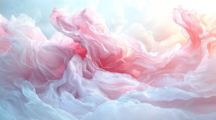 Canvas Print - Pink fabric swirling in sky, sunlit clouds.  Background design, website header