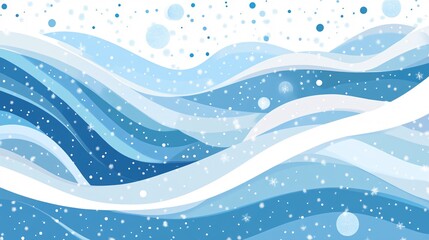Aufkleber - Snow falling on blue wavy winter background with snowflakes