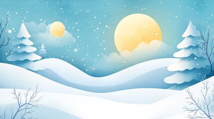 Aufkleber - Snow falling on snowy hills and pine trees under moonlight winter wonderland