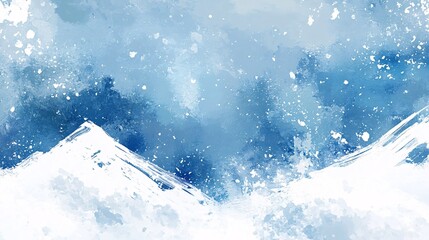 Poster - Snowy mountains peaks covered with snow falling under blue sky