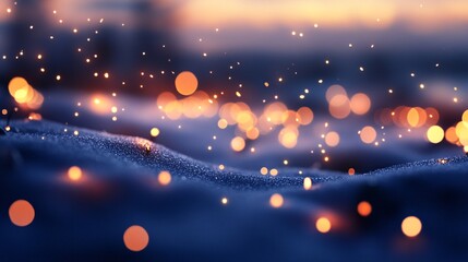 Poster - Golden sparkles falling on snow during sunset creating a magical atmosphere
