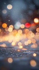 Aufkleber - Snow falling on a wet street with bokeh effect at night