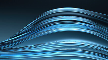 Wall Mural - blue glass wavy plate dark background modern art curve luxury elegant modern 3d rendering abstract b
