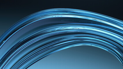 Wall Mural - blue glass wavy plate dark background luxury curve art elegant modern 3d rendering abstract backgrou