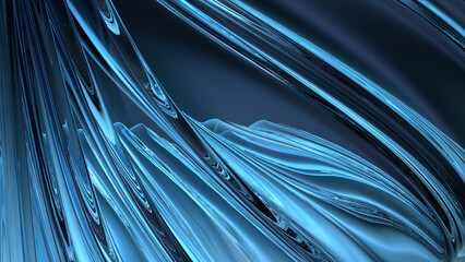 Wall Mural - blue glass wavy plate delicate luxury drawn by dark background curves elegant and modern 3d renderin