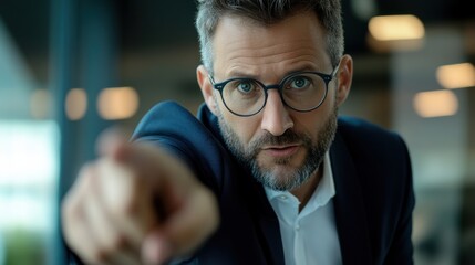 Fototapete - A man with glasses pointing to something