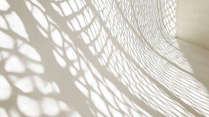 Abstract background with the shadow of a net on a white wall, soft focus, light beige and gray, simple and elegant style, high resolution, high detail, sharp edges, high quality 