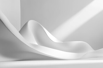 Poster - white abstract waves, sunlit room, minimalist display