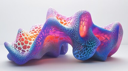 Poster - Abstract wavy object with a porous structure and bright colors