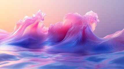 Poster - Waves sculpted from pink and blue material form abstract art