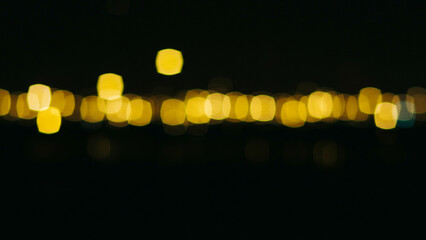 Leinwandbilder - Yellow Square Shapes Bokeh Background. Abstract Figure Night Lights Texture. Abstract Glowing Forms Backdrop