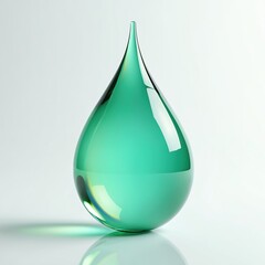 Poster - Iridescent green water droplet illustration isolated on white background. Glass render of pure aqua fluid element with gradient, freshness. Glossy droplet for design, beauty industry.