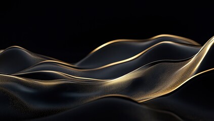 Poster - Golden Waves Flowing Dark Background Abstract Design