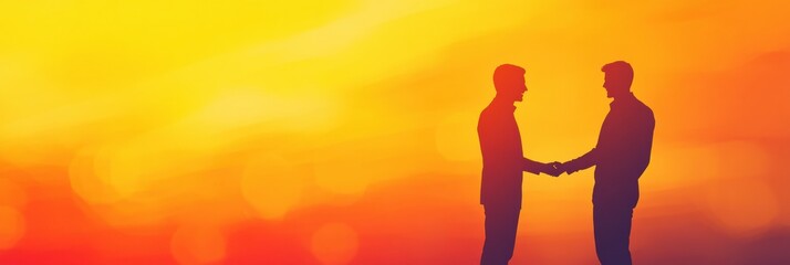 Leinwandbilder - Silhouettes of two figures shaking hands in a vibrant abstract background representing a successful business agreement. Generative AI