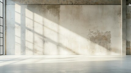 Poster - Aged Brutalist Concrete Wall, weathered surface with stains, minimalist ambiance, clean lines, open space invites contemplation and simplicity