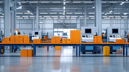 Poster - Modern Industrial Warehouse with Automated Machinery and Shipping Supplies in a Global Commerce Environment