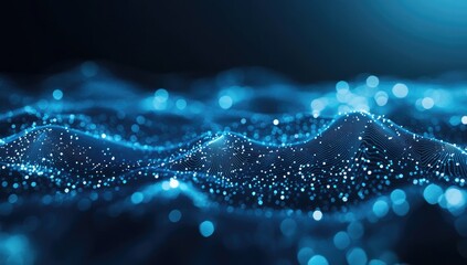 Poster - Blue digital wave data flow, dark background, technology concept