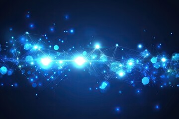 Poster - Blue digital network glowing, dark background, data flow, tech banner