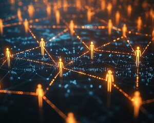 Poster - Chain of people icons connected by digital lines