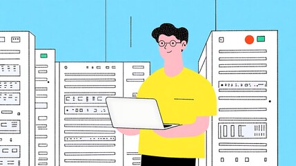 Poster - it technician working on network servers in a data center environment