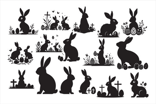 Easter silhouettes design with banny and eggs