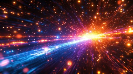 Aufkleber - Abstract light streaks and particles converge in a bright explosion.