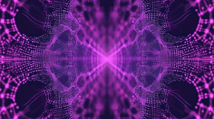 Aufkleber - Abstract purple digital fractal art; symmetrical, glowing particles forming a tunnel or portal.