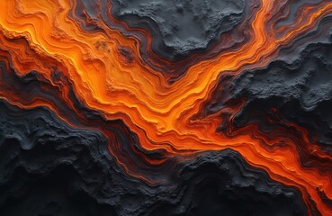 Aufkleber - Abstract molten lava background featuring swirling patterns of orange, black. Dynamic fluid texture with smooth, wavy marbling resembling heat energy. Artistic design ideal for modern, vibrant visual