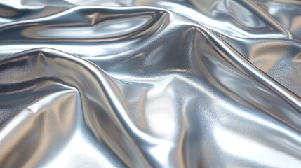 Poster - Abstract silver fabric with soft folds and waves, luxurious, elegant, smooth texture.