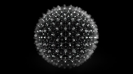 Fototapete - Abstract sphere of interconnected nodes and lines on black background.