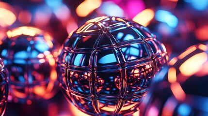 Poster - Abstract spheres with vibrant neon lighting.