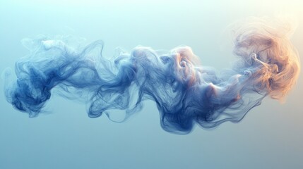 Poster - Abstract swirling blue and orange smoke pattern on a light blue background.