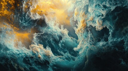 Aufkleber - Abstract swirling cloudscape with teal, gold, and dark hues.