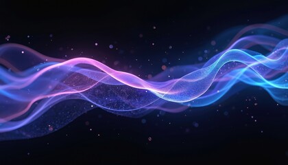 Leinwandbilder - Flowing abstract energy with vibrant blue, purple hues crafted by AI tech. Dynamic curves, motion, digital art. Modern design pattern with bright futuristic fluid movement, smooth texture. Visual