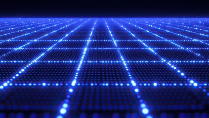 Poster - Futuristic grid network, digital landscape, glowing nodes, dark background, tech presentation