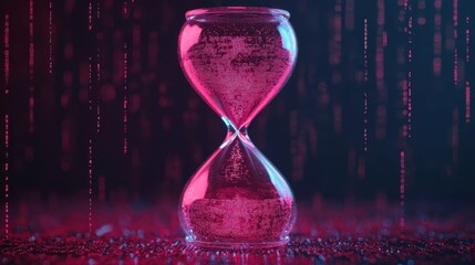 Poster - A glowing hourglass sits against a digital backdrop, symbolizing the passage of time amidst a vibrant, futuristic atmosphere.