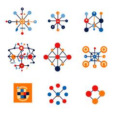 Poster - Colorful Geometric Connections and Network Patterns on White Background