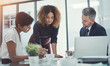 © peopleimages.com - Laptop, teaching or business people brainstorming with leader for writing, project funding or discussion. Teamwork, explain or financial manager talking to consultant for meeting and planning ideas