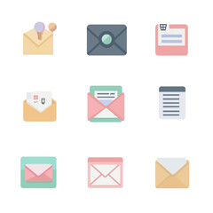 Poster - Flat vector illustration of colorful email icons on a white backdrop