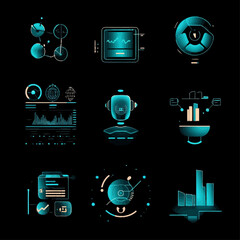 Poster - Futuristic technology interface elements on black background for data