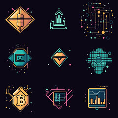 Poster - Digital Technology Icons Representing Bitcoin, Data Analysis and Circuits