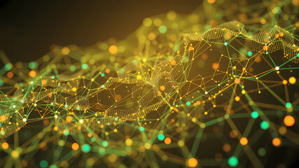 a blurry image of a network of lines and dots with a dark background that is blurry and shows a blue and orange hue, Enguerrand Quarton, objective abstraction, intricate complexity, computer graphics