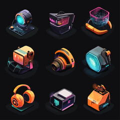 Poster - Futuristic tech gadgets showcase innovation in digital era on black background