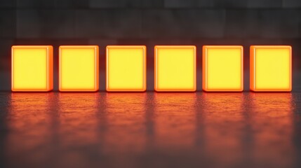 Poster - A row of glowing orange squares on a reflective surface, creating a warm and inviting ambiance in a dimly lit environment.
