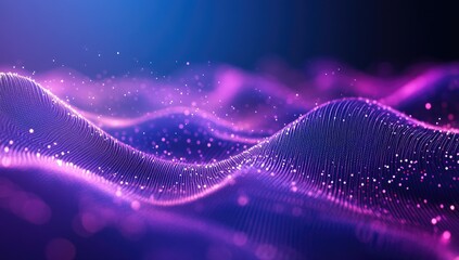 Poster - Purple digital wave, glowing particles, dark background, tech design