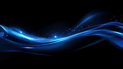 Poster - blue energy wave flowing dark background, digital art