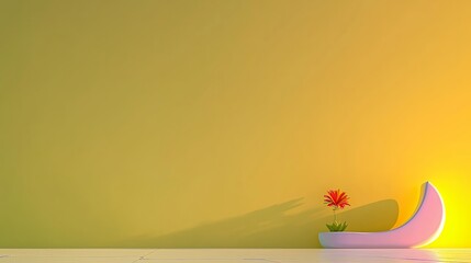 Poster - Crescent Moon and Red Flower Minimalist Still Life