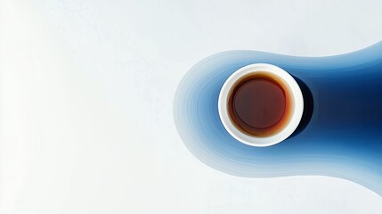 Poster - Dark Brown Liquid in White Bowl on Blue Spilled Background